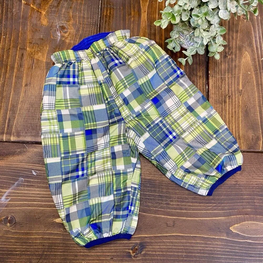 Patagonia Reversible Puff-Ball Pants Snow Green Blue Plaid Boys Size 3 Months